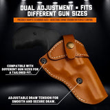 Premium OWB Leather Holster for Most .38 Special & J Frame Revolvers for Taurus 327/380/856/85, S&W 637/442/640/642, Ruger LCR/SP101, Kimber 6S, Rossi Model 68, Fit 2" - 2.25", Brown, Right/Left