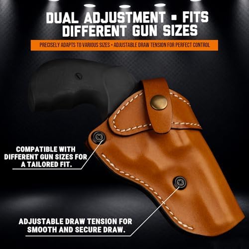 Premium OWB Leather Holster for Most .38 Special & J Frame Revolvers for Taurus 327/380/856/85, S&W 637/442/640/642, Ruger LCR/SP101, Kimber 6S, Rossi Model 68, Fit 2" - 2.25", Brown, Right/Left