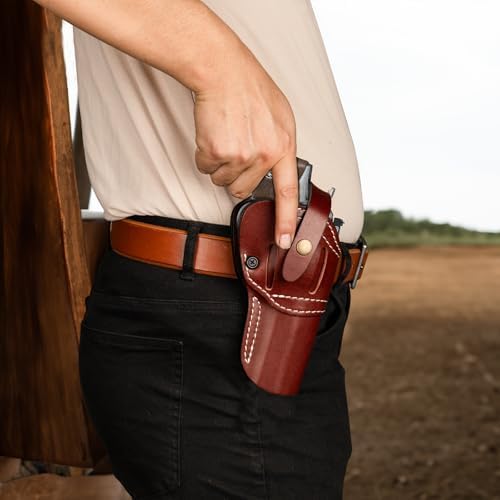 Premium Leather Revolver Holster for Ruger GP100/Speed Six, S&W Model 10 66 686 629 586 Classic 10 19, Taurus 65 66 627, Colt Python 4.0/4.25 & Similar Frame, Adj. Retention, Ambidextrous, Deep Brown