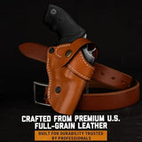 Premium OWB Leather Holster for Most .38 Special & J Frame Revolvers for Taurus 327/380/856/85, S&W 637/442/640/642, Ruger LCR/SP101, Kimber 6S, Rossi Model 68, Fit 2" - 2.25", Brown, Right/Left
