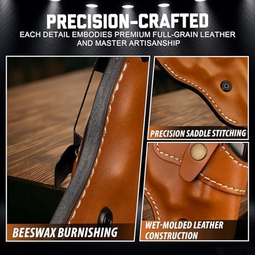 Premium OWB Leather Holster for Most .38 Special & J Frame Revolvers for Taurus 327/380/856/85, S&W 637/442/640/642, Ruger LCR/SP101, Kimber 6S, Rossi Model 68, Fit 2" - 2.25", Brown, Right/Left