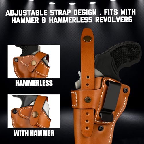 Premium OWB Leather Holster for Most .38 Special & J Frame Revolvers for Taurus 327/380/856/85, S&W 637/442/640/642, Ruger LCR/SP101, Kimber 6S, Rossi Model 68, Fit 2" - 2.25", Brown, Right/Left