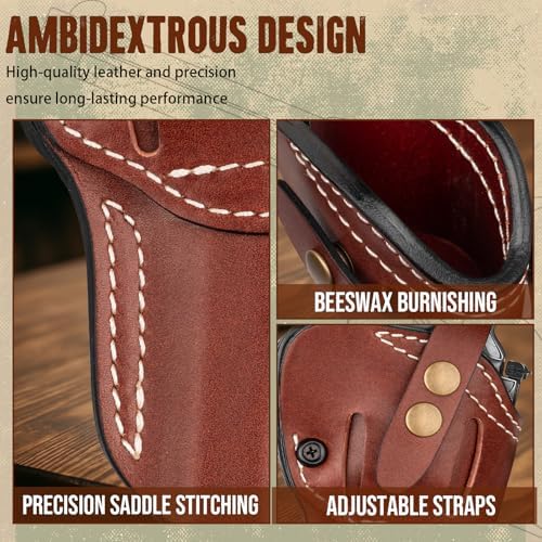 Premium Leather Revolver Holster for Ruger GP100/Speed Six, S&W Model 10 66 686 629 586 Classic 10 19, Taurus 65 66 627, Colt Python 4.0/4.25 & Similar Frame, Adj. Retention, Ambidextrous, Deep Brown