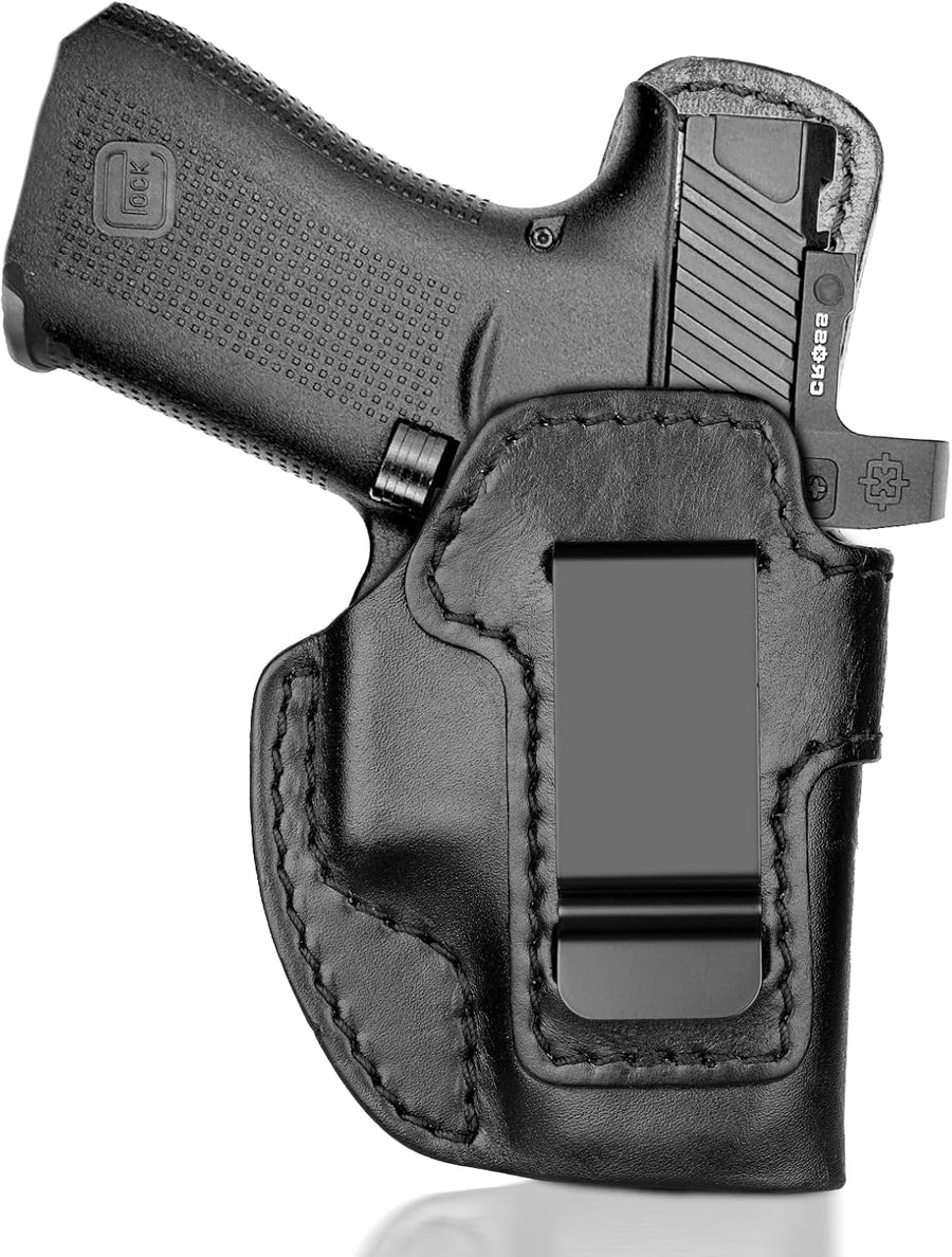 IWB Leather Holster for Glock 43, Glock 43X, Glock 43X MOS — Stealth Black Right