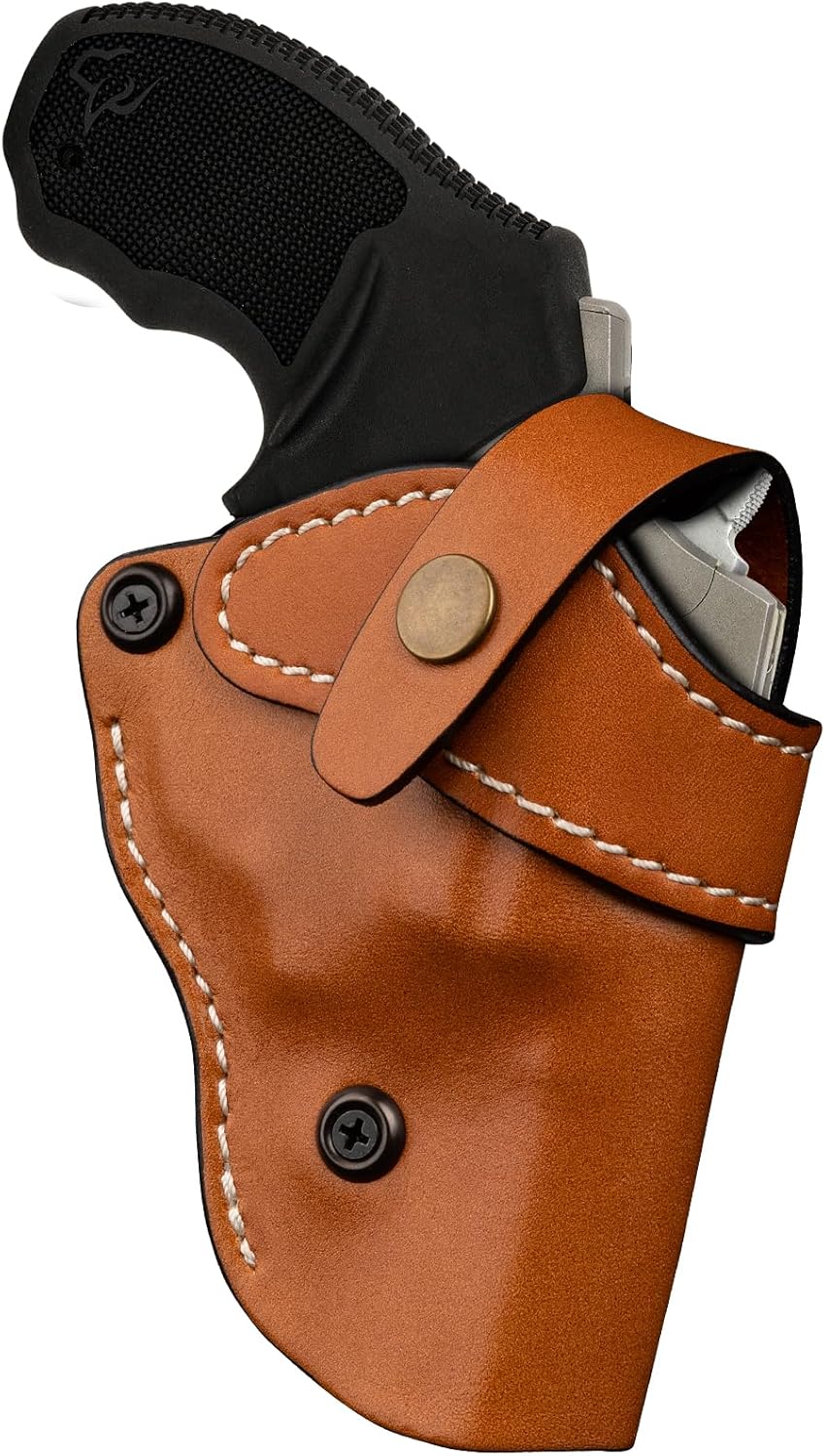 Premium OWB Leather Holster for Most .38 Special & J Frame Revolvers for Taurus 327/380/856/85, S&W 637/442/640/642, Ruger LCR/SP101, Kimber 6S, Rossi Model 68, Fit 2" - 2.25", Brown, Right/Left