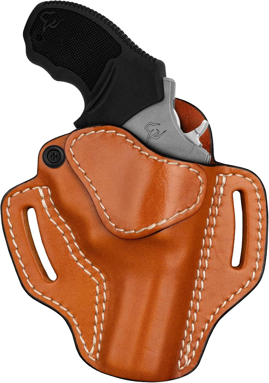 J-Frame 2.5-3 Inch OWB Pancake Leather Holster for Taurus 856 & Ruger SP101 — Brown Right
