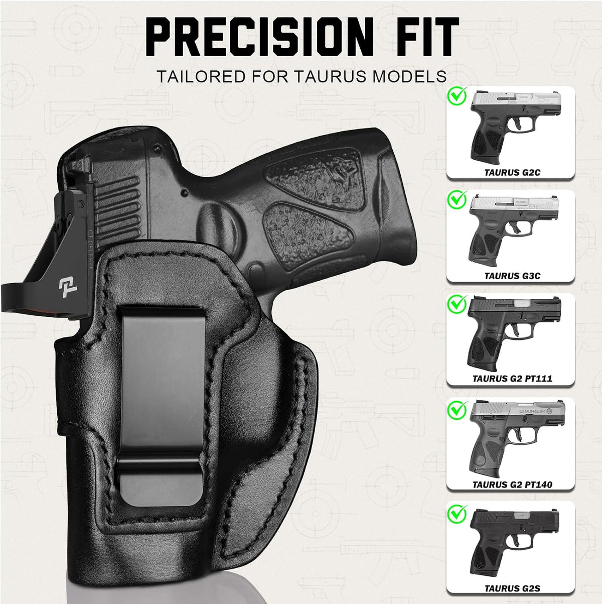 IWB Leather Holster for Taurus G3C/G2C/G2S — Stealth Black Left