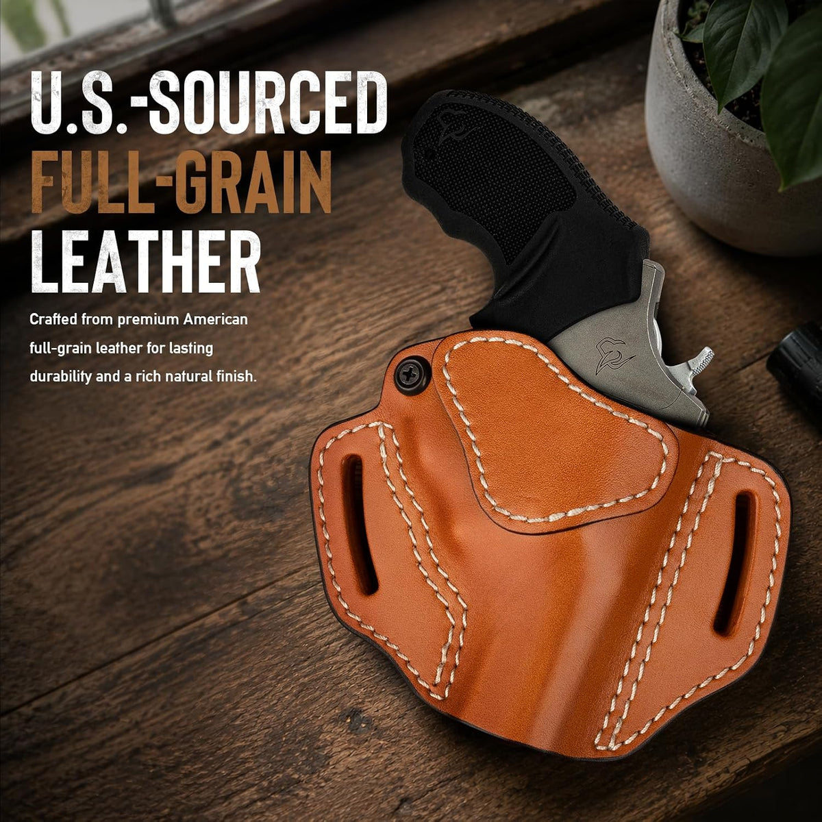 J-Frame 2.5-3 Inch OWB Pancake Leather Holster for Taurus 856 & Ruger SP101 — Brown Left