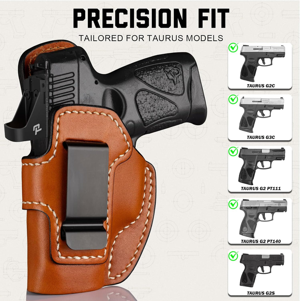 IWB Leather Holster for Taurus G3C/G2C/G2S — Classic Brown Left