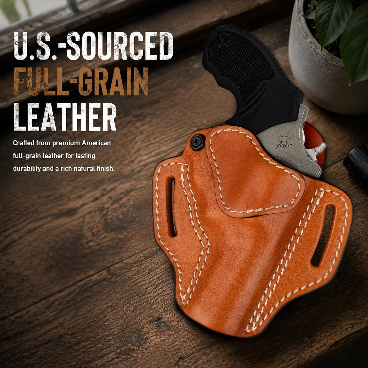 J-Frame 2.5-3 Inch OWB Pancake Leather Holster for Taurus 856 & Ruger SP101 — Brown Right