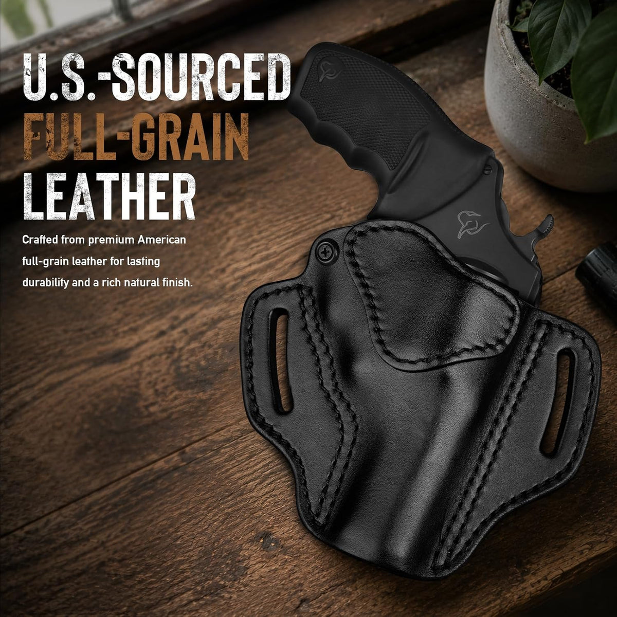 J-Frame 2.5-3 Inch OWB Pancake Leather Holster for Taurus 856 & Ruger SP101 — Black Right