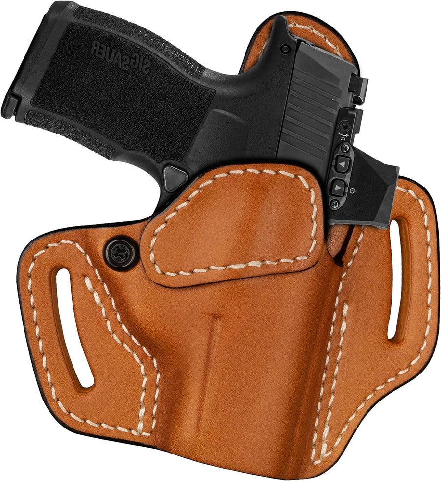 Leather OWB Pancake Holster for Sig Sauer P365 & P365X, SAS, Optic Ready — Brown Right