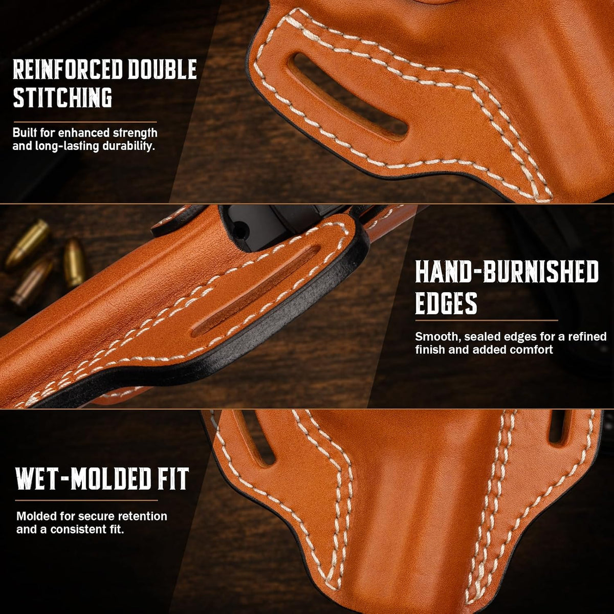 J-Frame 2.5-3 Inch OWB Pancake Leather Holster for Taurus 856 & Ruger SP101 — Brown Right
