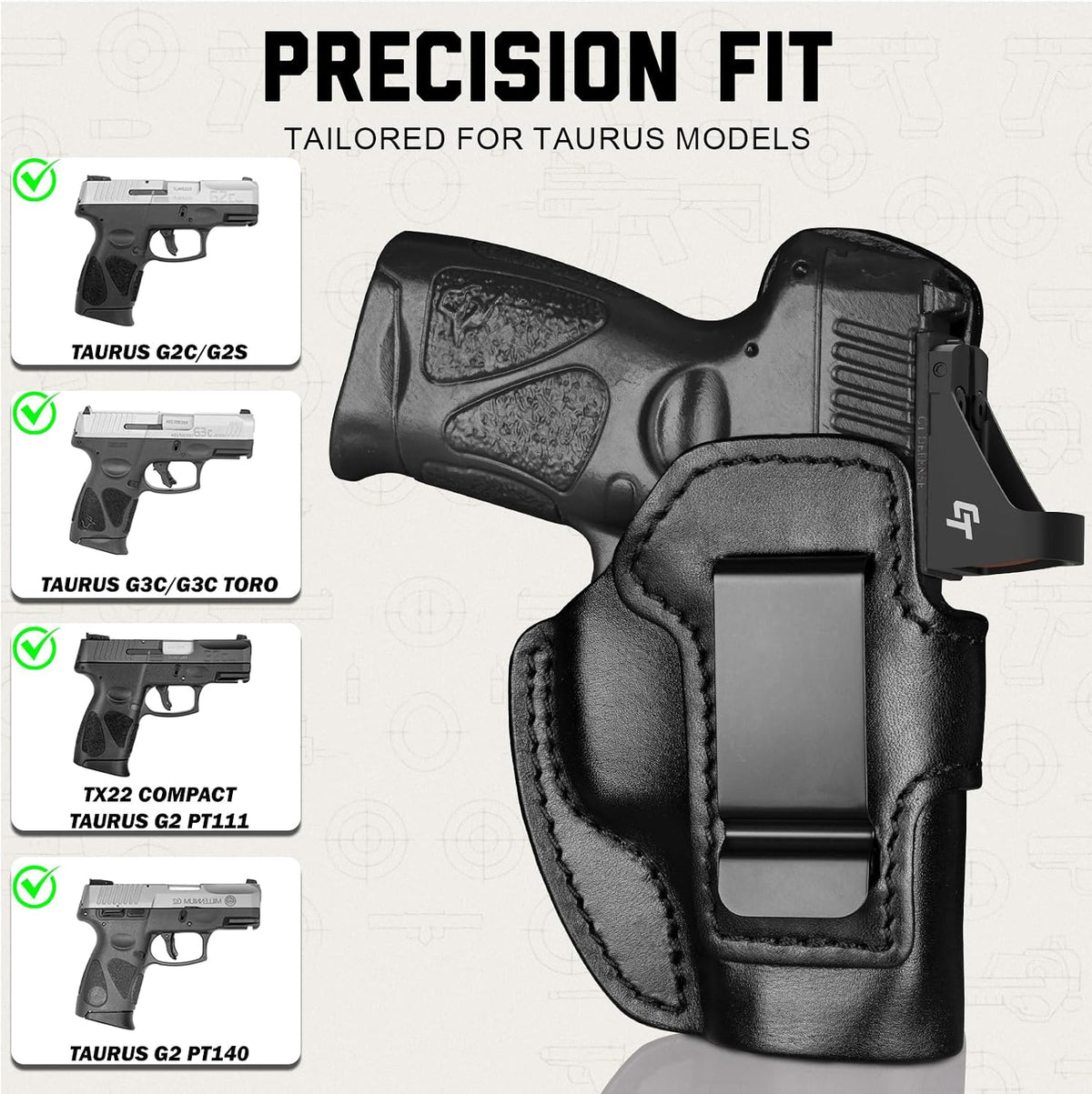 IWB Leather Holster for Taurus G3C/G2C/G2S — Stealth Black Right