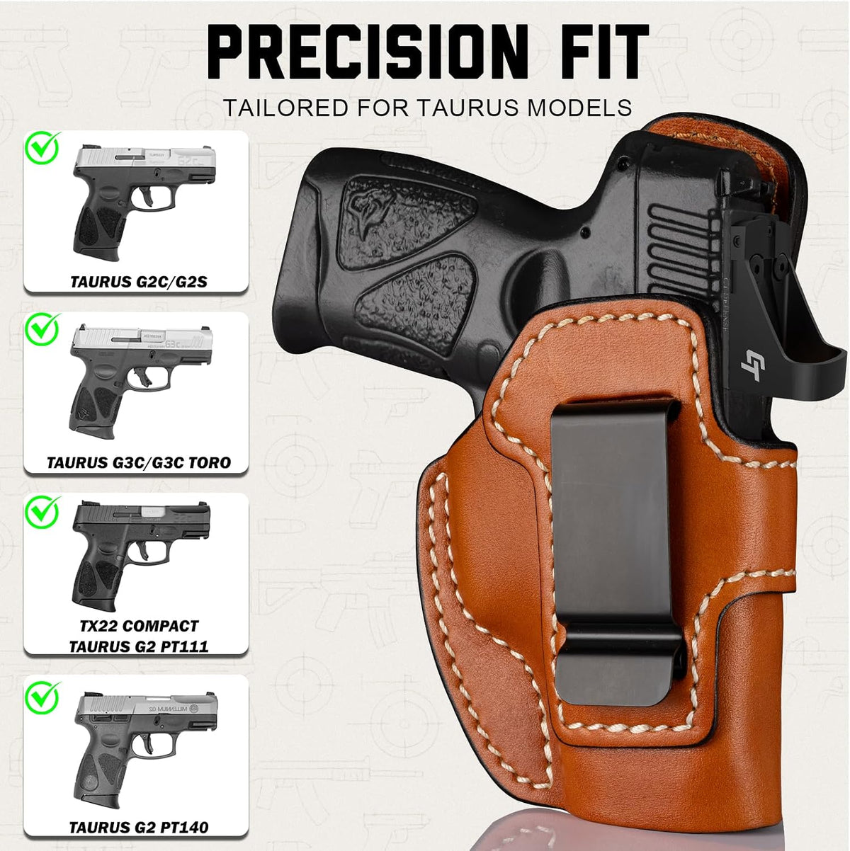 IWB Leather Holster for Taurus G3C/G2C/G2S — Classic Brown Right